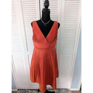 Adrianna Papell Cocktail Dress Womens 12 Orange Glam Pleat Taffeta Evening Party